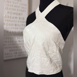 Abercrombie & Fitch White Cross-Front Halter Crop Top